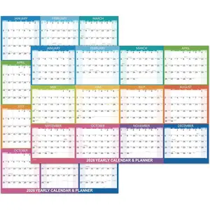 2026 Dry Erase Calendar - Dry Erase Wall Calendar 2026, Yearly Wall Calendar, Jan. 2026 - Dec. 2026, 34.6" x 22.9", Wet & Dry Erase Laminated, Vertical/Horizontal, Reversible - Colorful
