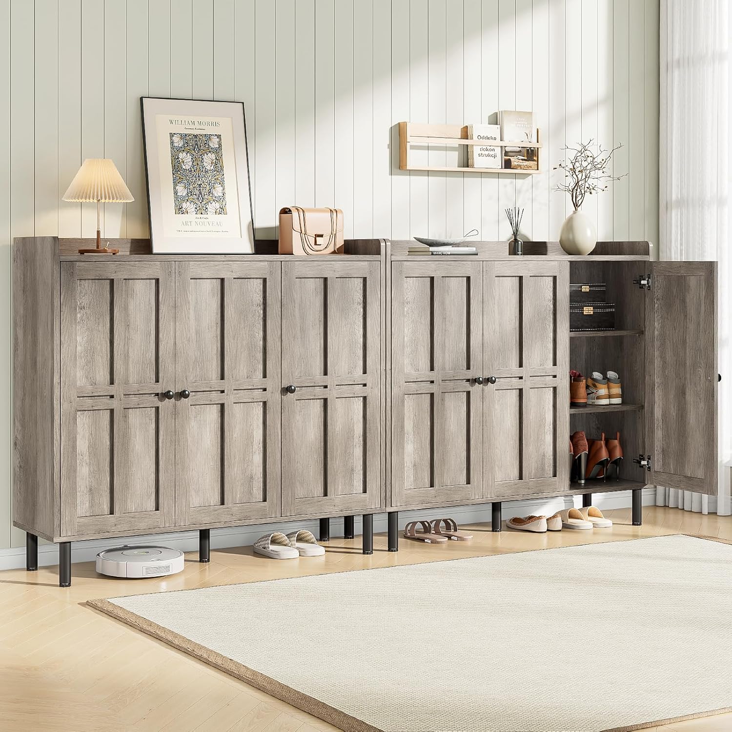 with 3 Doors, 30 pairs shoe Storage Cabinet , 40 inch Fammhouse shoe Rack shoe Organizer Cabinet for Entpway