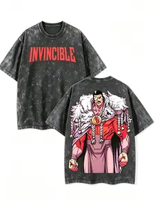 Thragg The Conqueror Viltrumite War - Invincible Comic Double Printed Oversize Lightweight Acid Washed Tee TV Series Graphic Tee T-Shirt graphic tees superhero fan，humorous tshirt men Round Neck Streetwear Casual Crewneck，buy this off tiktok shop