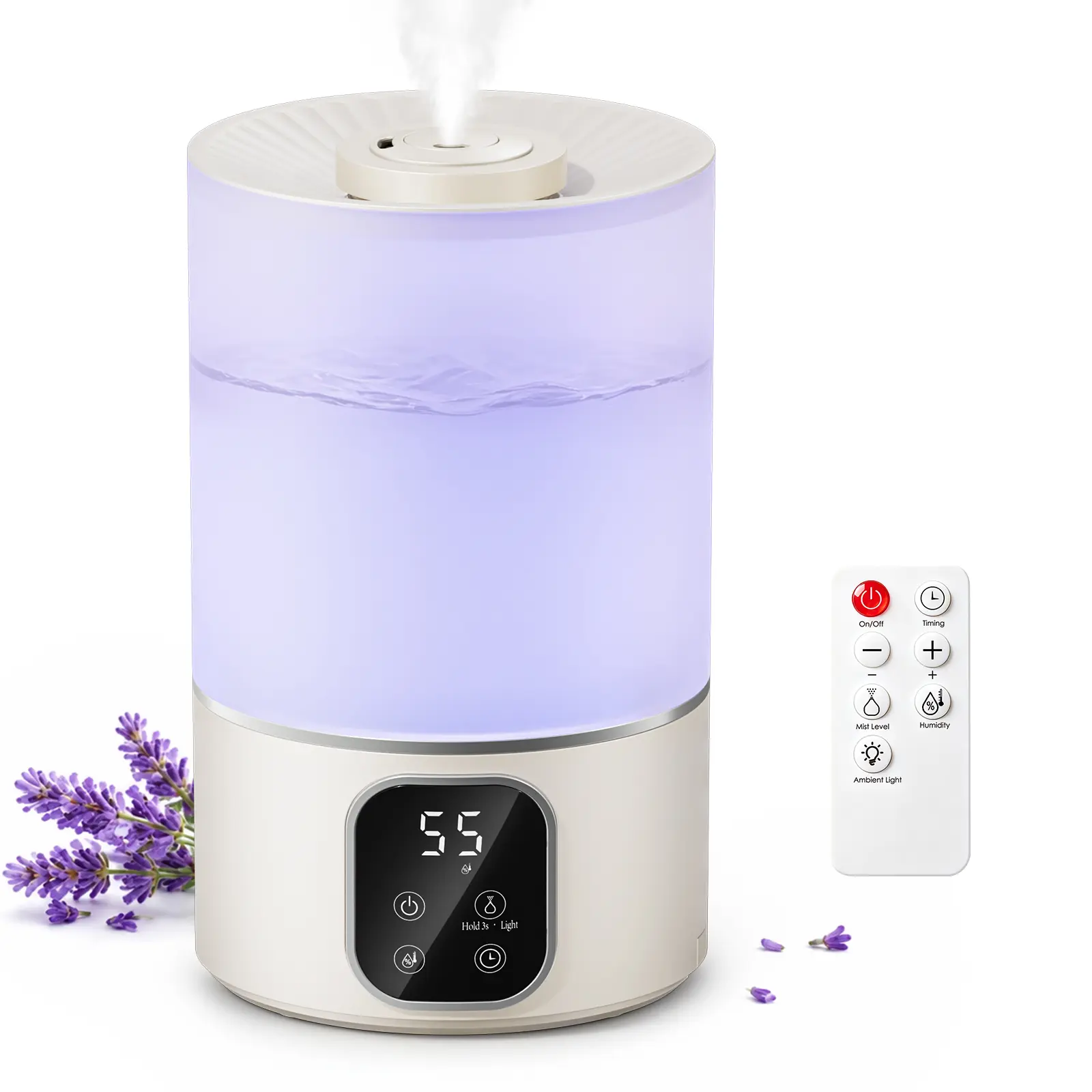 KTO 4L Smart Humidifier with Remote Control, Auto Humidity Adjustment, 40H Runtime, 24H Timer, Top-Fill Design, Aroma Function, for Bedrooms, Living Rooms (Up to 380 Sq. Ft Coverage)