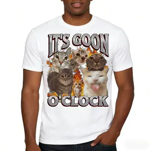 Gooning O'clock Funny Cat Meme Bootleg Graphic T-Shirt, Adult Graphic Pure Cotton Shirt, Gift T-shirt Fabric Menswear casual cotton streetwear