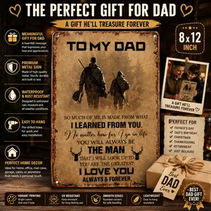 To My Dad Hanging Aluminium Metal Sign, Vintage Room Decor Wall Plaque, Father-Son Hunter Themed Father's Day for Farmhouse Living Room