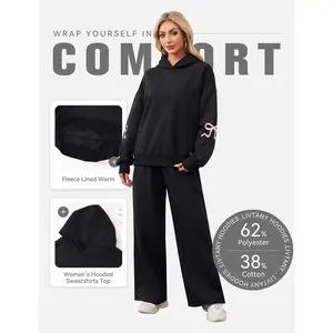 Two-Piece Outfit: Bow Graphic Print Hoodie and Oversized Sweatshirt with High-Waisted Sweatpants Tracksuit