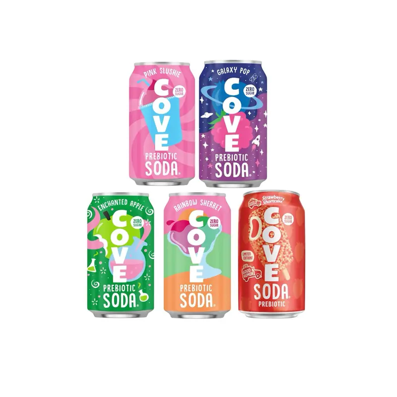 Cove Prebiotic Soda Bundle of 5- Pink Slushie, Galaxy Pop, Enchanted Apple, Rainbow Sherbet, & Strawberry Shortcake Flavors