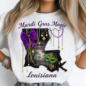 Comfort Colors Louisiana Mardi Gras Bow Coquette Tee, Purple Gold Green Carnival Aesthetic Shirt, Southern Girl Festive Shirt