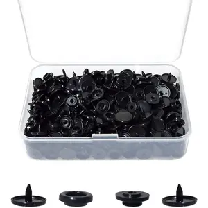 100 Sets T5 Plastic Snaps Round  Snaps Buttons for Clothing Diapers Crafting DIY Crafts (Black)