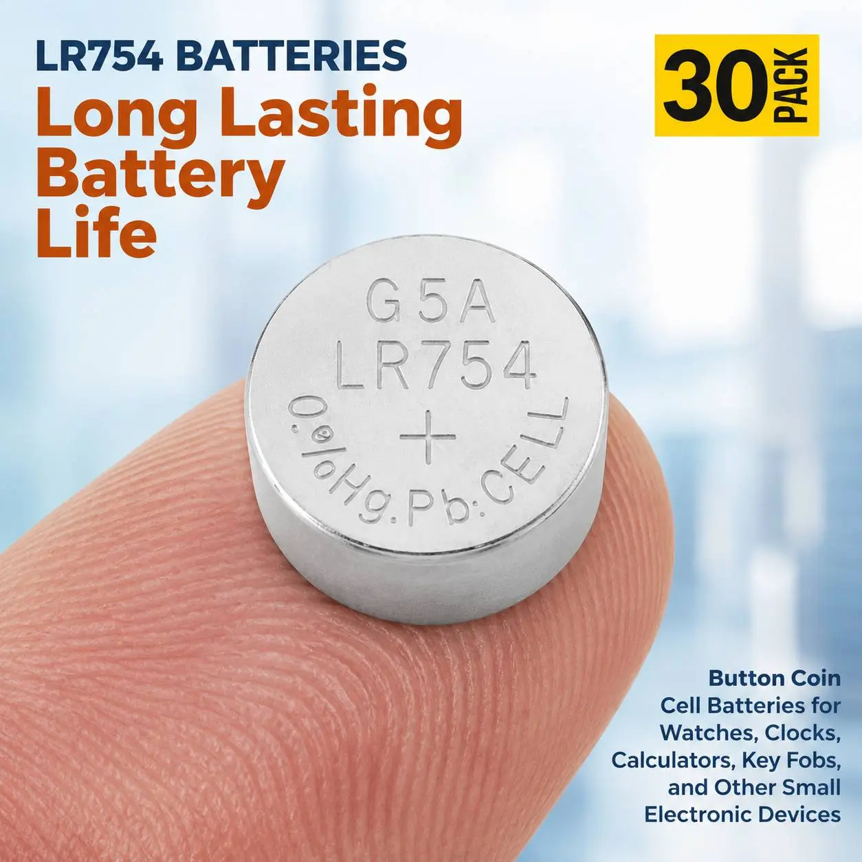 AG5 LR754 Batteries - 30 Count Pack - 1.5V Alkaline 754 LR48 193 Battery Button Coin Cell Batteries for Hearing Aids and Hearing Amplifiers