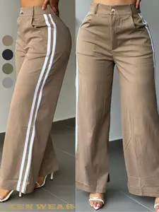 Women's Fall New Long Pants, Side Striped Wide Leg Pants, Vintage Stylish Tall Slim Casual Pants, Fashionable and Comfortable