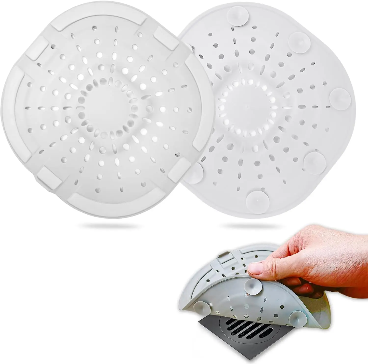 Hair Drain Catcher,Square Drain Cover for Shower Strong Adhesion Silicone Hair Stopper with Suction Cup,Easy to Install Suit for Bathroom,Bathtub,Kitchen 2 Pack (Cream White) | Drainer Cover Silicone Hair Stopper with Suction Cups,Protector Accessories,E