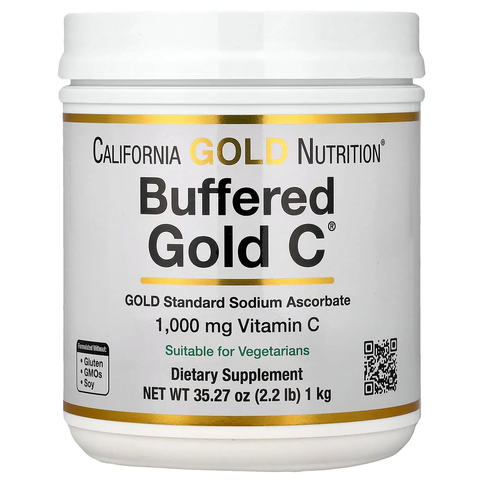 California Gold Nutrition Buffered Gold C®, Non-Acidic Vitamin C Powder, Sodium Ascorbate, 2.2 lb (1 kg)
