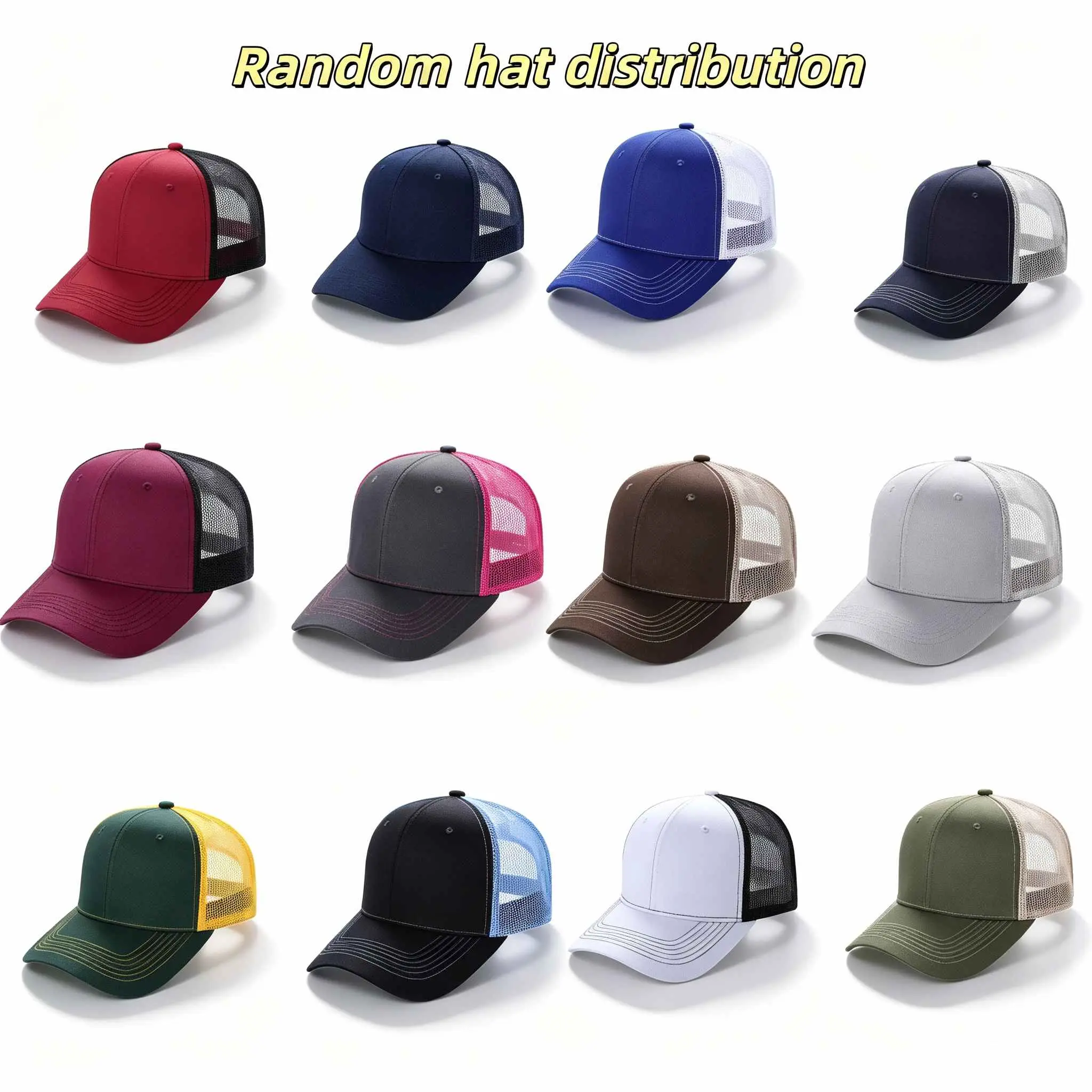 Wholesale Trucker Hats - Unisex Black Half-Mesh Adjustable Velcro Sun-Shading Breathable Caps for Outdoor Sports Protection, Promotional Events (Random Color Shipping for Large Quantities)