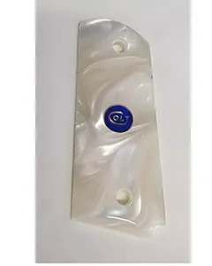 Premium handles 1911 Pearl white Acrylic  Grips with Blue Medallions