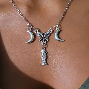 Santa Muerte Double moon necklace