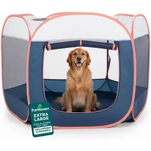 Portable Pet Playpen for Dogs & Cats, Extra Large Indoor Kitten Playpen with Mesh Sides, Foldable Dog Playpen for Large Dogs, Pop Up Travel Dog Pen X-Large Pet Crate with Mesh Sides, Navy