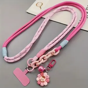 Super Long Durable Woven Rope, Side Hanging Design, Cool Banner Style Phone Strap, Floral Decorations and Clips Included
