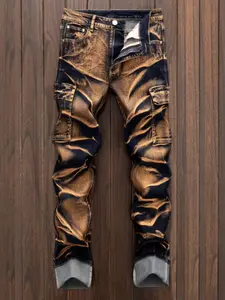 Men's  Vintage  Colorblock  Jeans with Pockets, Casual Comfy Denim Pants for Daily Wear, Fashion Men's Bottoms for Summer