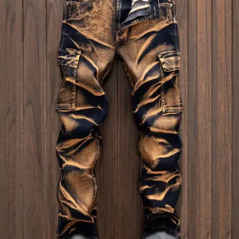 Men's  Vintage  Colorblock  Jeans with Pockets, Casual Soft Comfy Denim Pants for Daily Wear, Fashion Men's Bottoms for Summer, Comfy Fit Pants