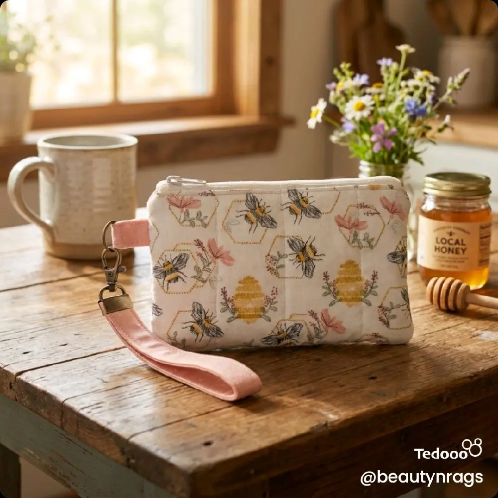 Honey Bee Wristlet Clutch with  Summer Sass and Secure Keychain Attachment