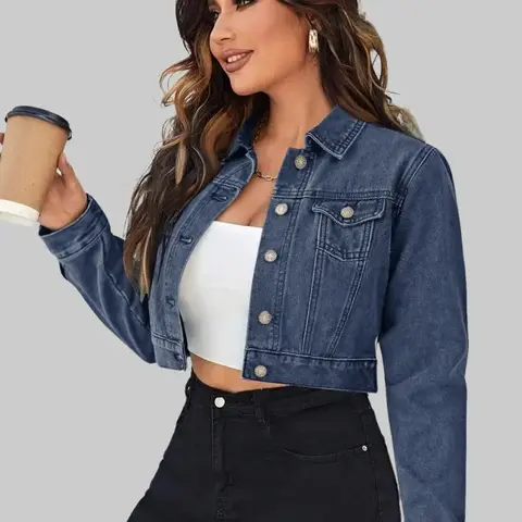 Zeagoo Women's Collared Cotton Button-Front Long Sleeve Cropped Denim Jean Jacket with Pockets, Fringe - Comfortable Lightweight Women's Clothes Tops for Work, Casual Wear