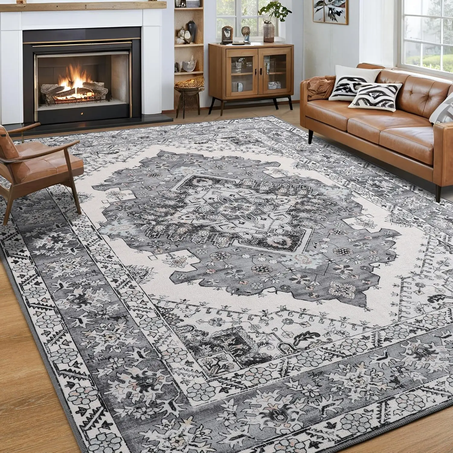 [Black Friday & Cyber Monday] Vintage printed low-pile thin rugs, chenille living room decorative carpet, machine washable kitchen rugs, springtok non