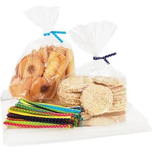 6x8 Clear Cellophane Bags - Cake Pop/Treat Bags with 4" Twist Ties, 100 Pack