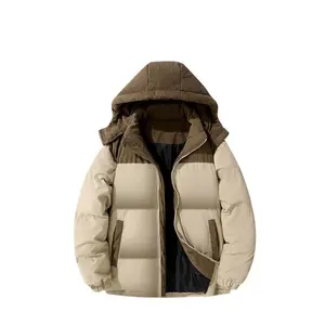 Men's Corduroy Hooded Puffer Jacket Two Tone Quilted Warm Insulated Relaxed Fit Trendy Streetwear Winter Layering Outdoor Casual Daily Windproof Soft