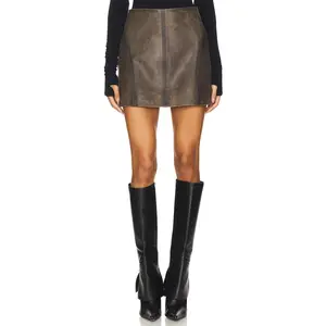 Ena Pelly Stevie Worn Leather Skirt in Worn Cocoa