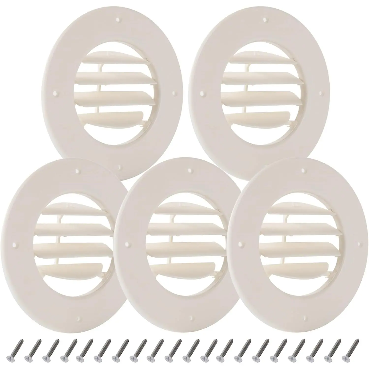 (5-Pack) 6.5" RV Ceiling Vent Covers for Inside Camper, RV AC Vent Cover Replacement, Fits 4-5/8" Ducts, Rotatable Slats for Directional Airflow, White