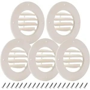 (5-Pack) 6.5" RV Ceiling Vent Covers for Inside Camper, RV AC Vent Cover Replacement, Fits 4-5/8" Ducts, Rotatable Slats for Directional Airflow, White