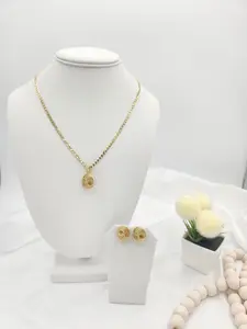 14K gold plated Cuban link chain and earring set for women.