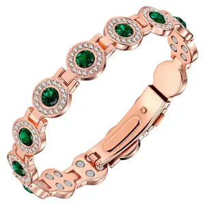 Feraco 4X Strength Magnetic Copper Bracelet for Women-Updated 3800 Gauss Magnets-Adjustable Length with Secure Clasp-Premium Multi-Facet Crystal Inlays