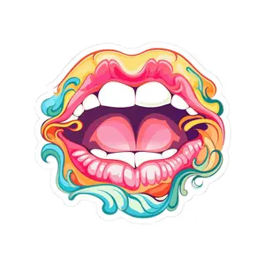 ColorFlow | Screaming Lips Sticker | Trippy Pop Art Kiss Cut Decal | Psychedelic Mouth Vinyl