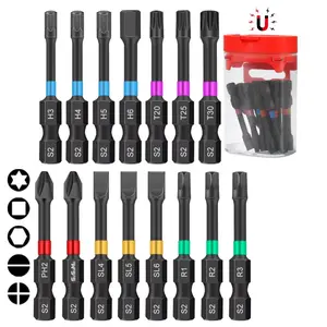 15-Piece Magnetic Screwdriver Bit Set, Impact Electric Drill Bits with Storage Box, Includes 5 S2 Material Bits, Anti-Slip Waterproof Features