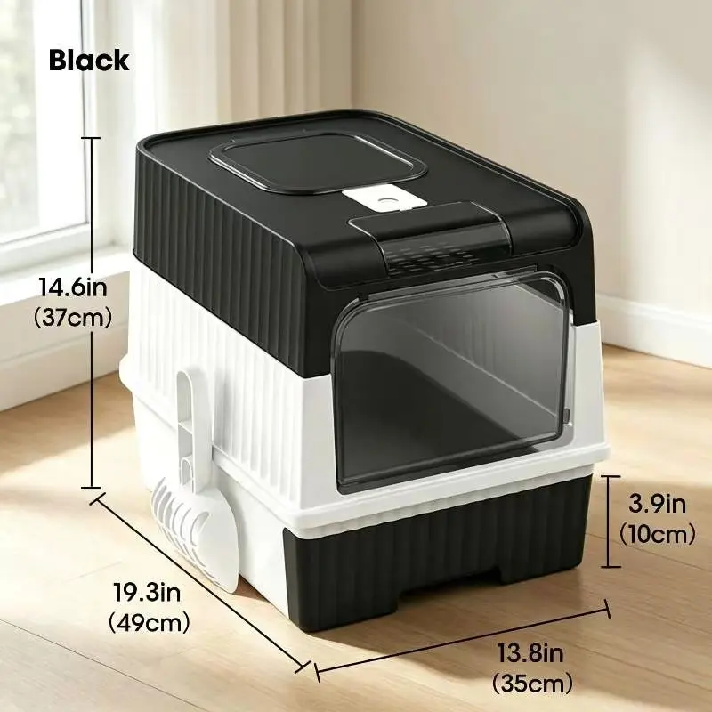 Rubik's Cube Cat Litter Box - Plastic Body, Pull-Out Drawer Design, Easy Cleaning, Odor Control, Efficient Waste Removal, Available in Black, Pink, Green, Grey