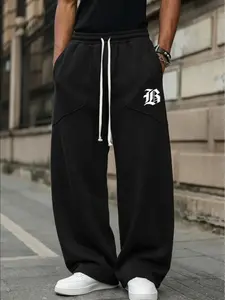 Men’s printed jogger sweatpants, made from 100% polyester fiber, comfortable and breathable, suitable for outdoor sports and fitness, solid color