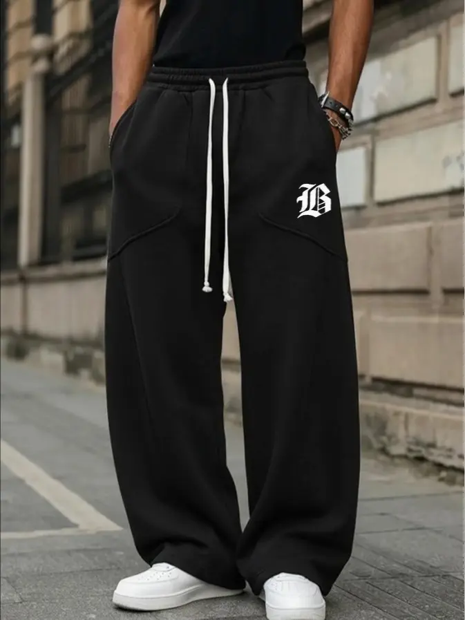Men’s printed jogger sweatpants, made from 100% polyester fiber, comfortable and breathable, suitable for outdoor sports and fitness, solid color