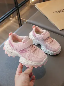 Girls' Patchwork Mesh Casual Dad Shoes, Nonslip Trainers, Sporty Style, Velcro Strap, Anti-Slip Rubber Sole, Comfortable for Ages 3-10