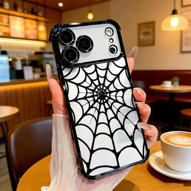 KKLLYY Dark Gothic Crystal Spider Web Smartphone Case - Shockproof Transparent Cellphone Cover, Raised Camera Protection, Multi-Model Fit for iPhone 18,17,16,15,14,13,12,11 Plus Pro Max & A3 Handheld Devices