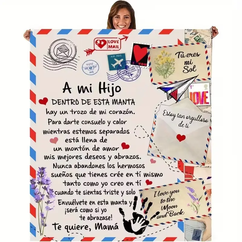 Small language Spanish gift blanket, Blanket Gifts, Letter print blanket, flannel blanket, warm and comfortable, made of 280gsm polyester fabric, suitable for all seasons, napping, camping use, Decorative Giftable Blankets