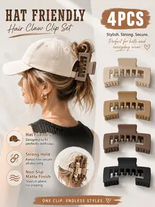 4Pcs Claw Clips for Baseball Caps, Strong Non-Slip Square Design, Hair Clip for Hat for Women, Trucker Hat Claw Clips ,Hair Accessory Gifts for Thick and Fine Hair, Effortlessly create high ponytails, messy buns,half‑up looks for workouts or casual days