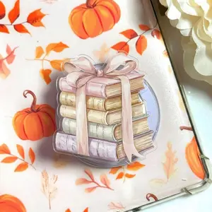 Pastel Book Stack Phone Grip, Coquette Reader Aesthetic Pop Socket, MagSafe Compatible Grip Stand, Cute Book Lover Holder for iPhone Android Kindle Gift