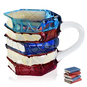 Painted Book Mug Novelty Coffee Mugs, 3D Painted Book Coffee Mug, Novelty Unique Books Coffee Cup, Painted Glass Coffee Cup Gift for Readers, Librarians and Literature Lovers