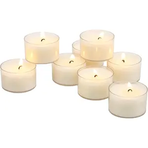 96 Count White Unscented Smokeless Long Burning Clear Cup Tea Light Candles with 6 to 7 Hour Burn Time