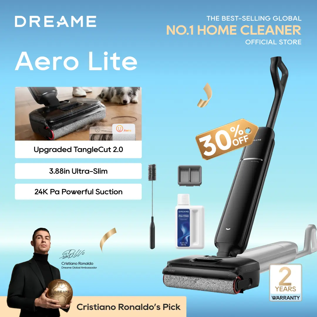[New Launch] DREAME Aero Lite Wet Dry Vacuum Cleaner, All-in-ONE Vacuum Mop for Wet & Dry Messes, 0 Hair Residue Great for Pet Owners, One-Press Self-Clean, 180° Lie Flat, 35mins Runtime for Hard Floor Cleaning