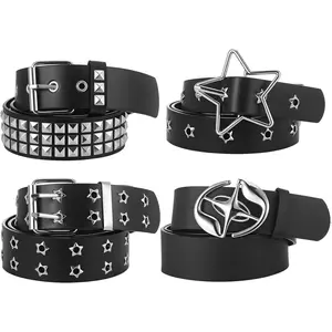 4 Pack Punk Gothic Belts for Women Men Y2K Retro Studded Belt with Metal Buckles Adjustable Belts for Jeans Skater