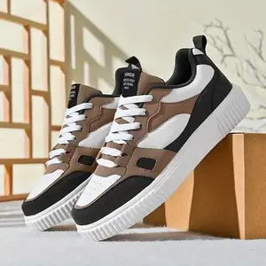 Stylish Men's Skate Shoes - Comfy Non-Slip, Breathable, Lace-Up Sneakers for Outdoor Activities with Colour Block Design and Solid Colours