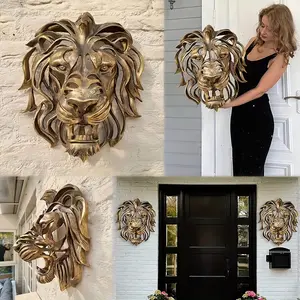 1PC Golden Lion Head Decorative Wall Hanging Art Garden, Living Room, Bedroom Creative Outdoor Entrance Door Wall Decoration Large Entrance Resin Wall Hanging Decoration