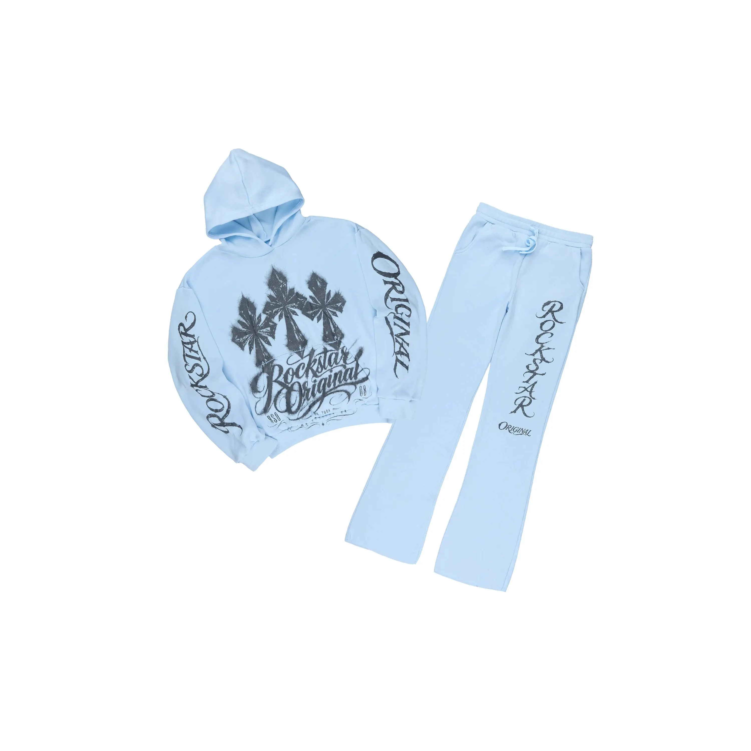Boys Caltrop Light Blue/Charcoal Stacked Hoodie Track Set
