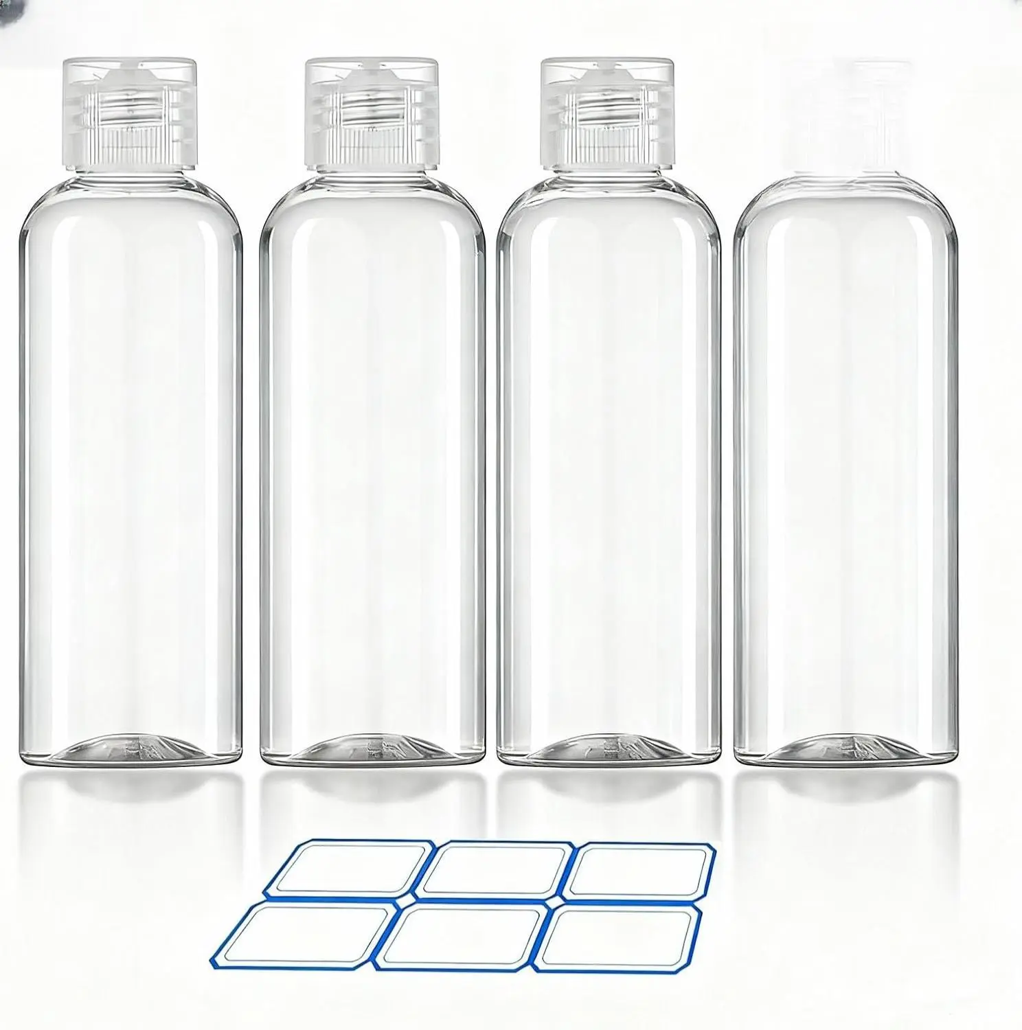 4 Pack 3.4 Oz 100ml TSA Approved Travel Bottles Eco Friendly PET Material Leak Proof with Labels for Toiletries and Essentials