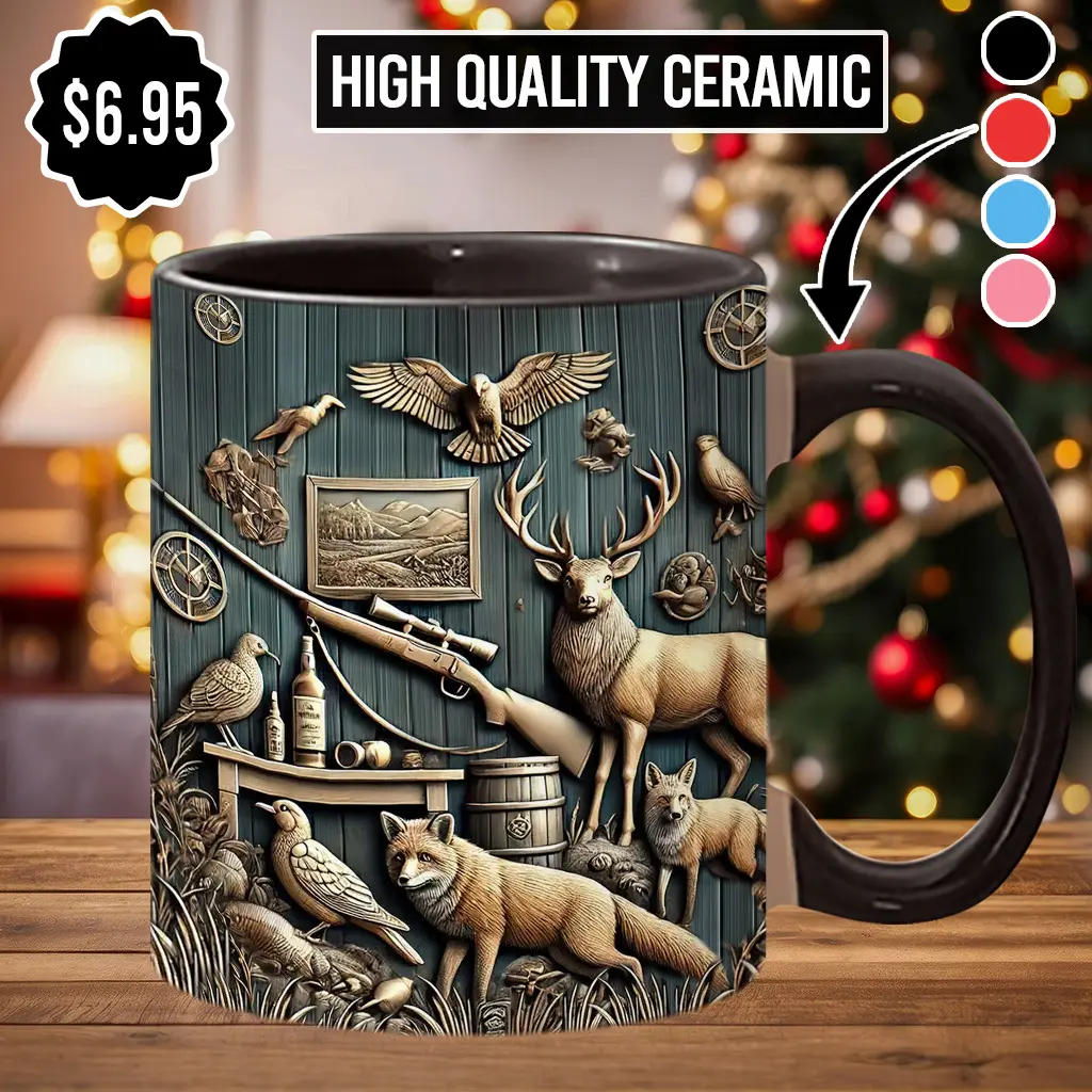 Hunting Season Stylish Ceramic Beverage Mug, Hunting Pattern Print Drinkware - hut6611